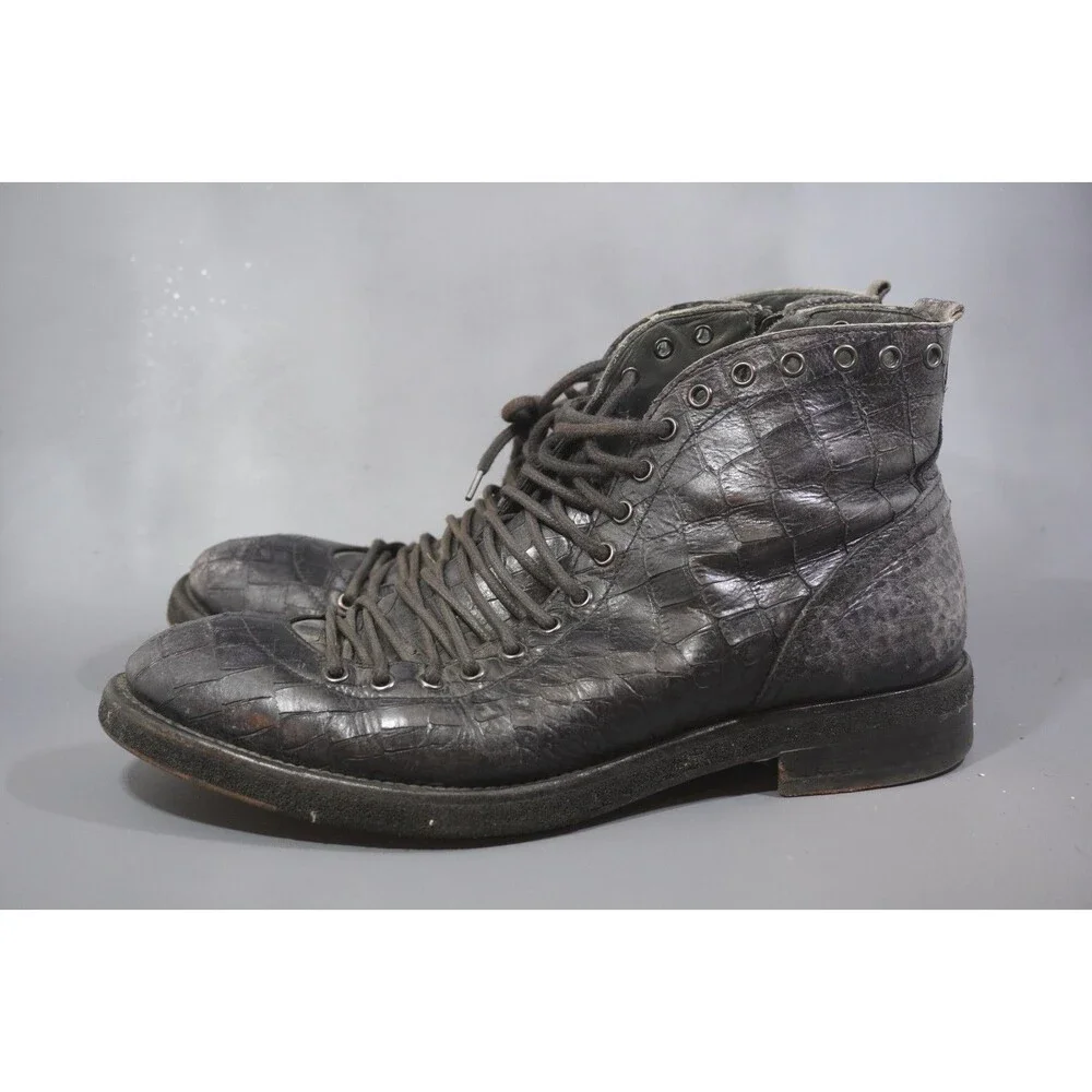 JO GHOST Croc-Embossed Leather Side Zip Ankle Boots Men’s EU Size 42